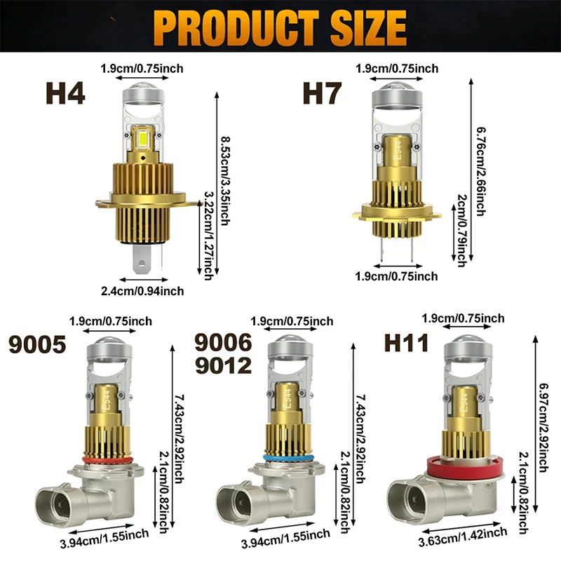 2개입 H7 LED 프로젝터 렌즈 H4 H8 H11 9005 HB3 9006 HB4 LED 자동차 헤드라이트 전구 캔버스 600000LM 상하향등 미니 램프 12V 6000K