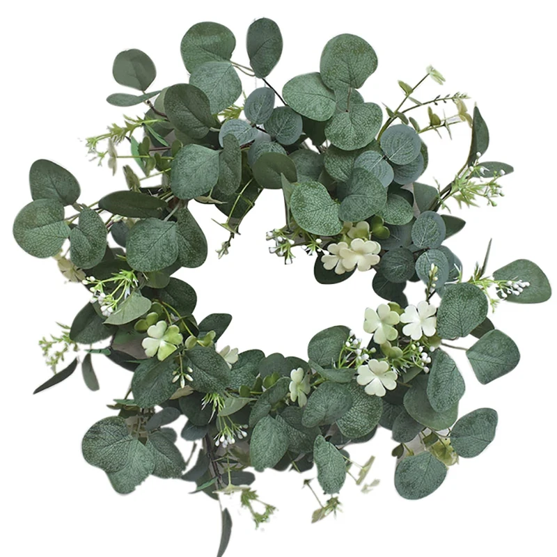 

Eucalyptus Leaves Wreath,Artificial Four Leaf Clover Wreath For Festival Front Door,Window And Farmhouse Decoration