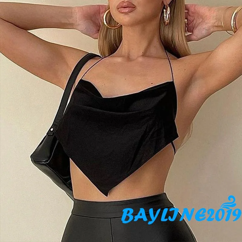 

Bayline-Women Summer Casual Crop Tops Solid Color Halter Camisole