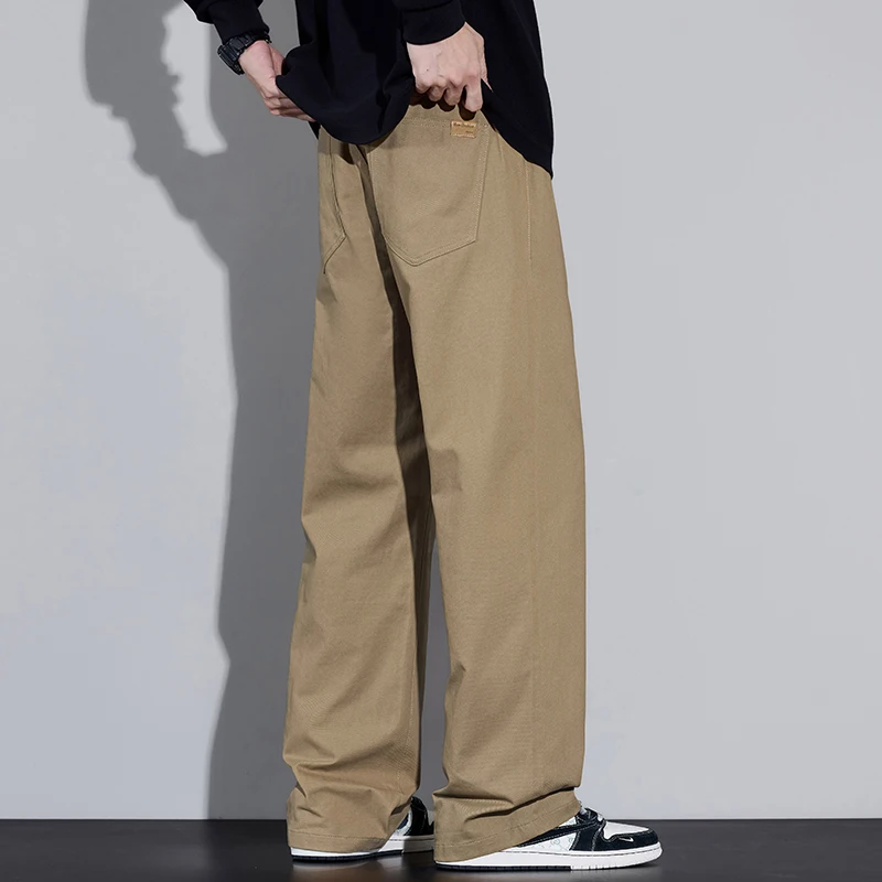 Cotton Men's Baggy Wide-leg Pants Soft Breathable Loose Straight Casual Trousers Spring Autumn Korean Streetwear