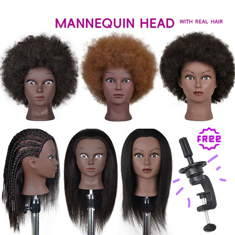 

Afro Mannequin heads with 100% real hair, Hair doll training, head Practice styling Braided hair exercises
