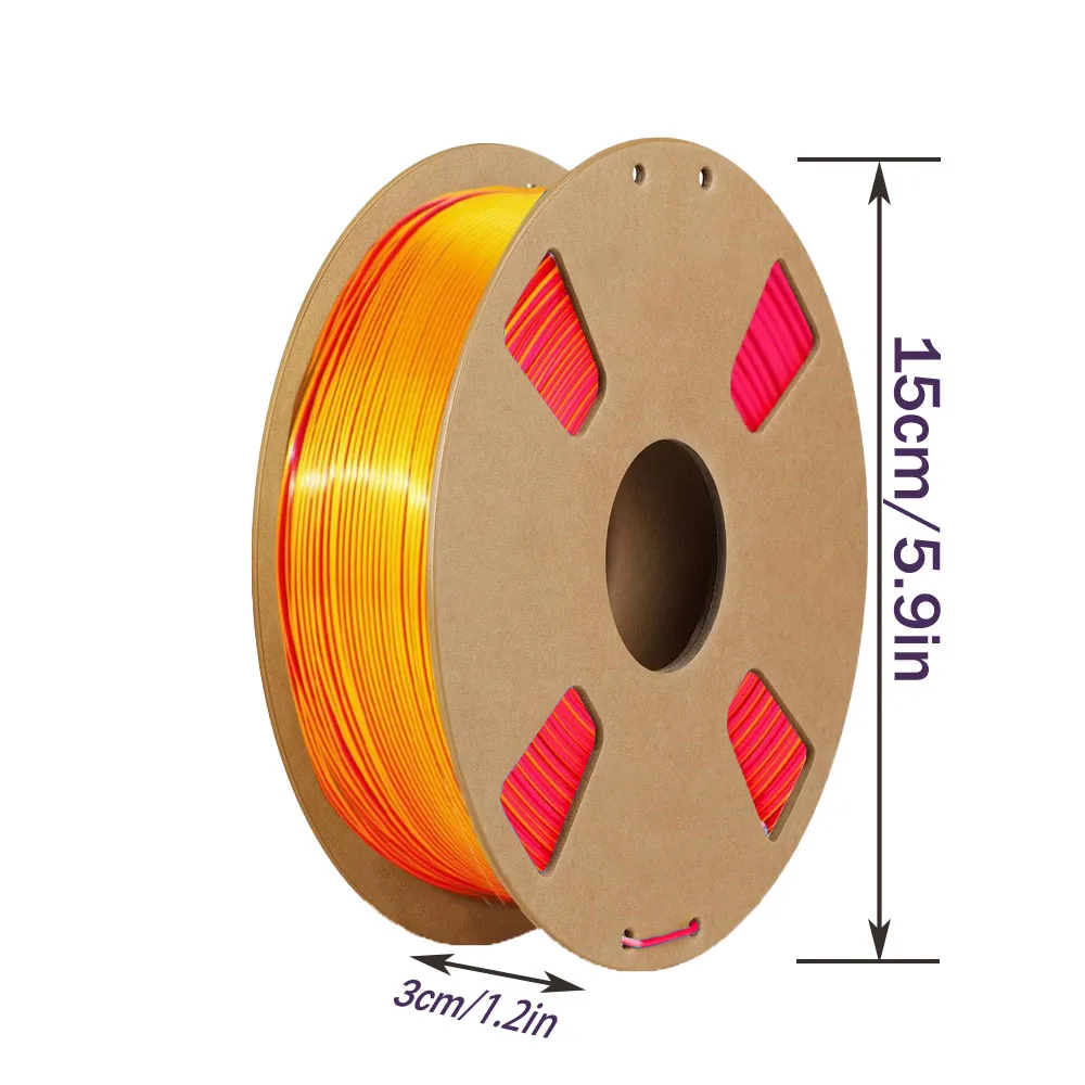 1.75mm 듀얼 컬러 실크 PLA 필라멘트, ±0.02mm 정밀도, 메탈릭 광택 질감, 200/250/500/1000g, 4색 세트