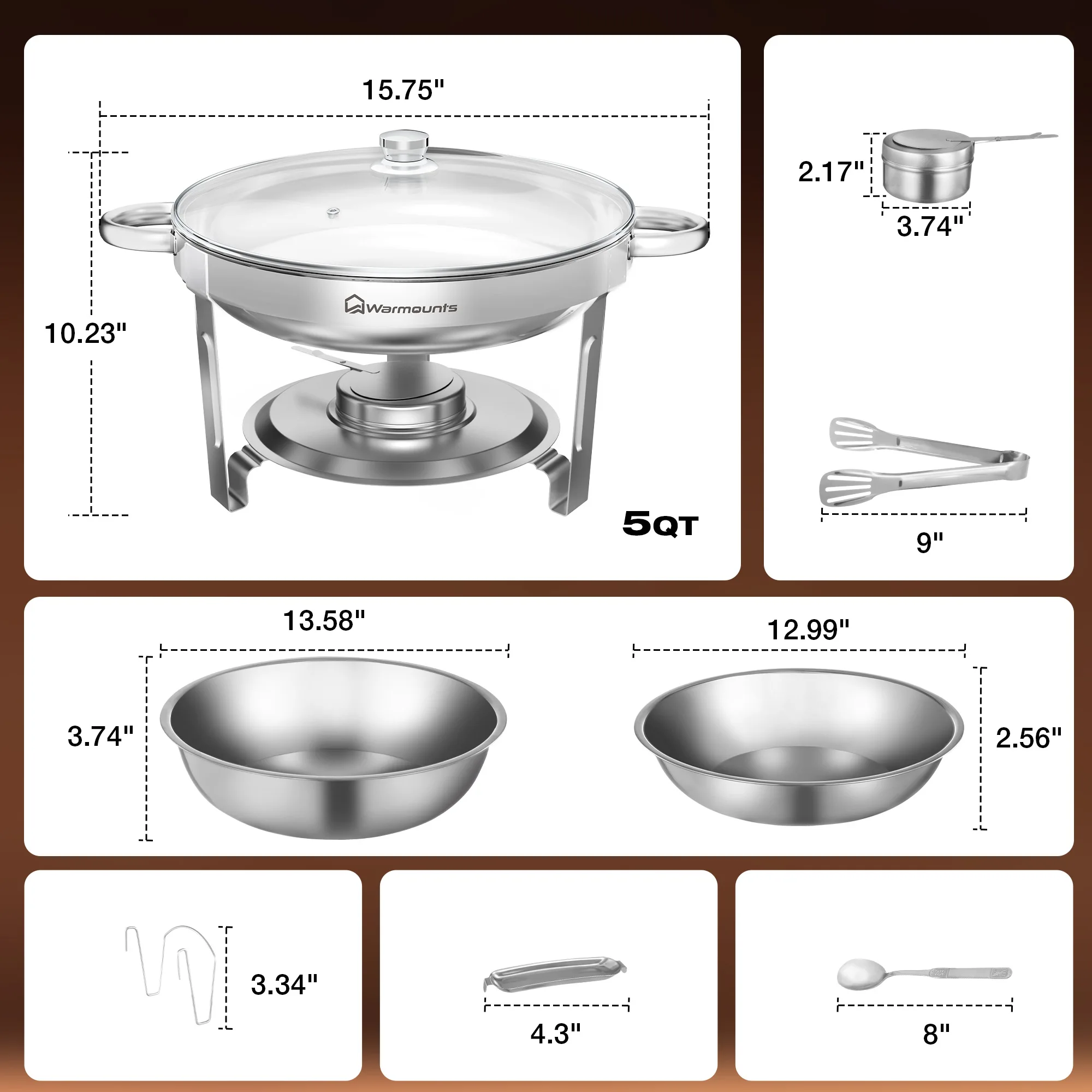 Stainless Steel Round Chafing Dish Buffet Set for Catering and Parties