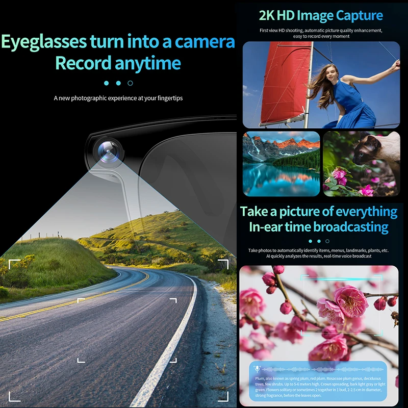 Nuovi Occhiali Smart 2026: Assistente AI per Ufficio, Traduzione, Musica Wireless, Chiamate, Fotocamera HD 800W, Registrazione Foto e Video - immagine 4