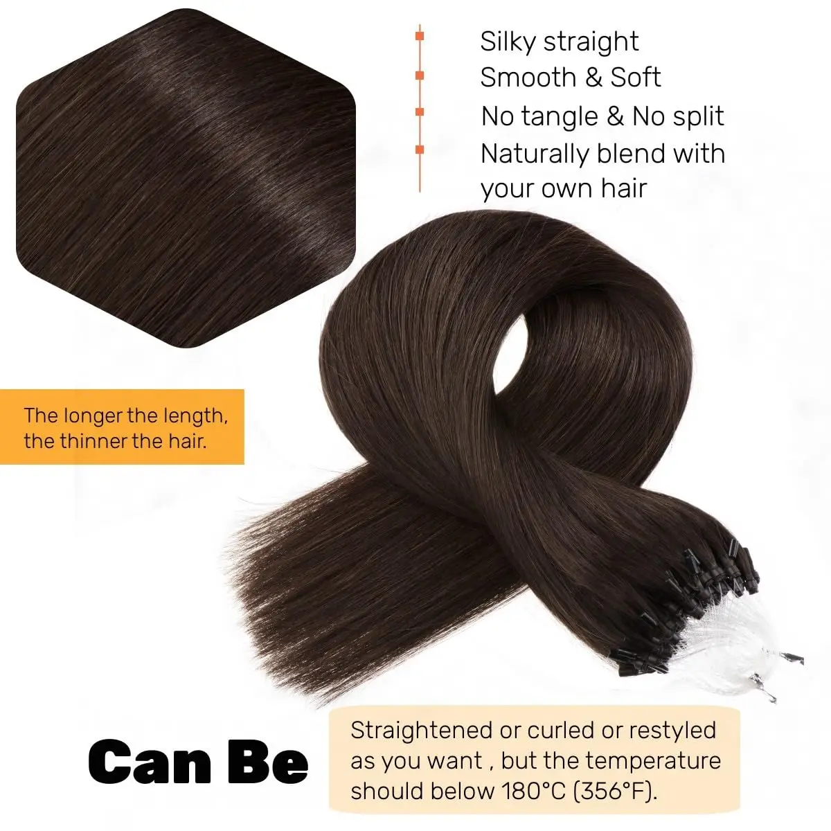 Dark Brown Micro Loop Hair Extensions Real Human Hair 1g/s Micro Ring Extensions 50g Microbead Link