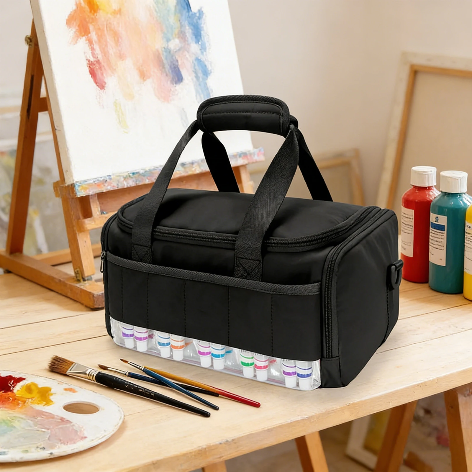 아크릴 페인팅 보관 케이스는 60병(2온스)을 수용할 수 있으며, 어깨끈과 손잡이가 있는 미술 용품 휴대 가방으로, 예술가들에게 이상적입니다.
