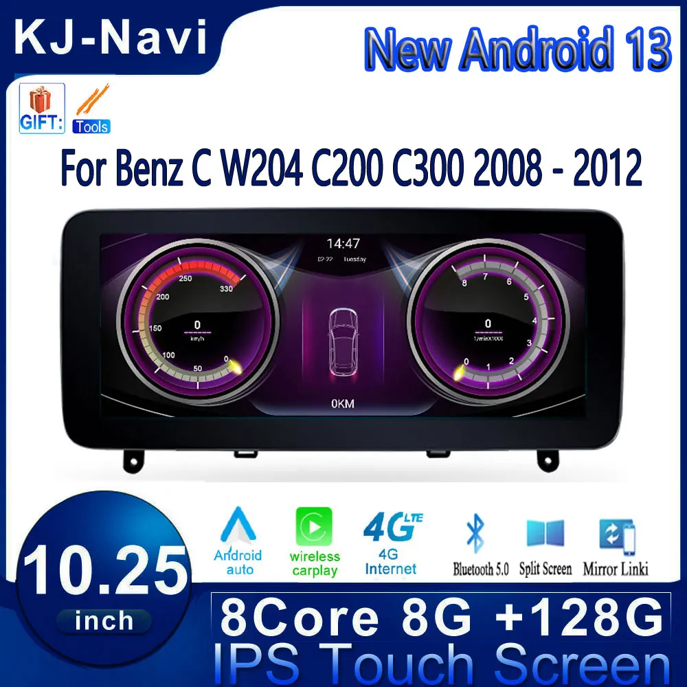 

10,25 дюймовый Android 13 для Benz C W204 C200 C300 2008 - 2012 сенсорный экран 4G WIFI GPS навигация автомобильное радио мультимедийный монитор