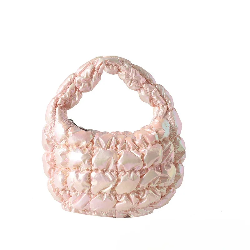 thumbnail image 1 of 2024 New Korea Cloud Bags para mujer Mini bolso de mano acolchado circular para teléfono elegante llavero bolso de mano plisado debajo del brazo, 1 of 5