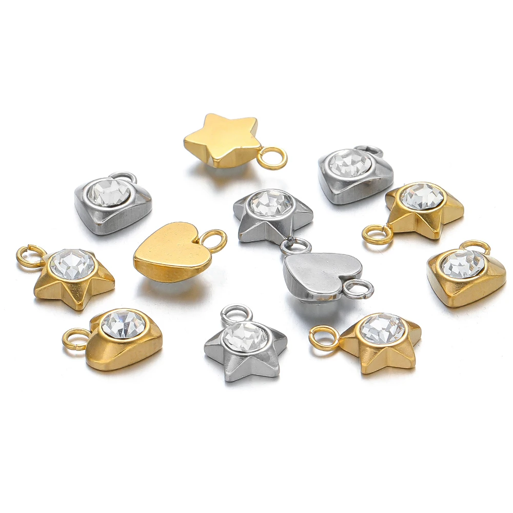 20 Stück Edelstahl Love Hearts Charms Stern Strass Anhänger Bulk für Ohrring Halskette Armband Erkenntnisse DIY Schmuckherstellung