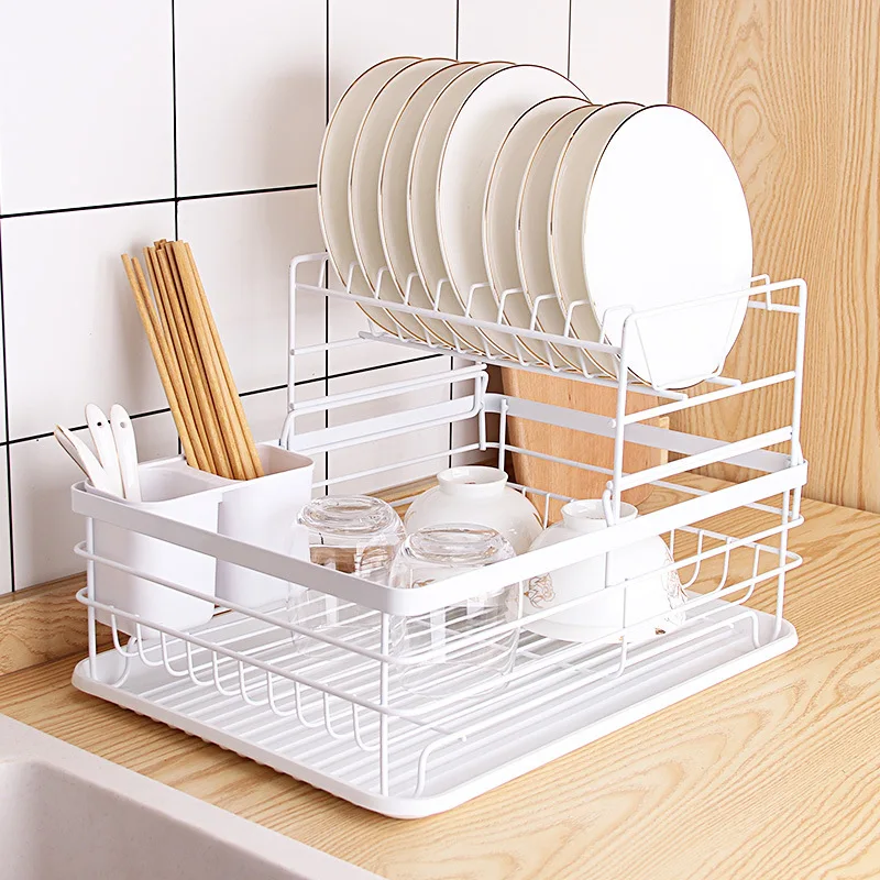 Dish Drainer Dish Drying Rack Kitchen Storage Double Layer Dish Drainer  Shelf Knife Fork Container Holder Cutting Board Stand