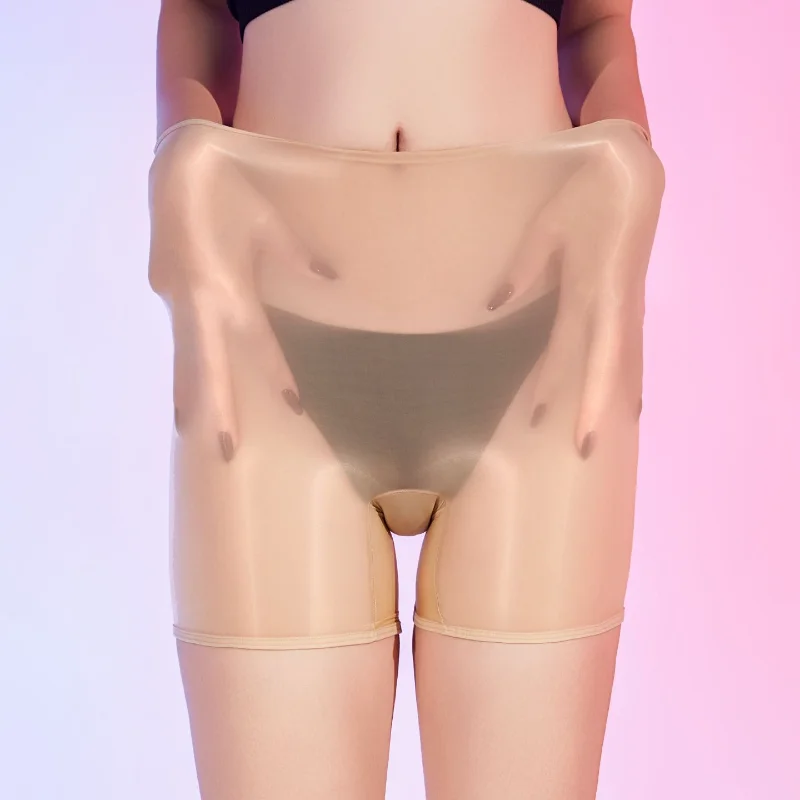 Women Sexy Panties Oil Shiny Glossy See Through High Waist Seamless Boxer Shorts Nylon Elastane Image 8
