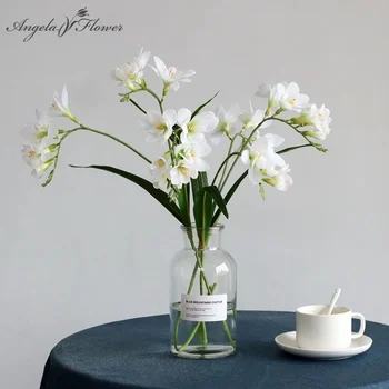 Fiore artificiale di orchidea vaniglia, sensazione di mano, idratante, festa di nozze, composizioni floreali, decorazioni per la tavola di casa, 3D, 2 rami 1
