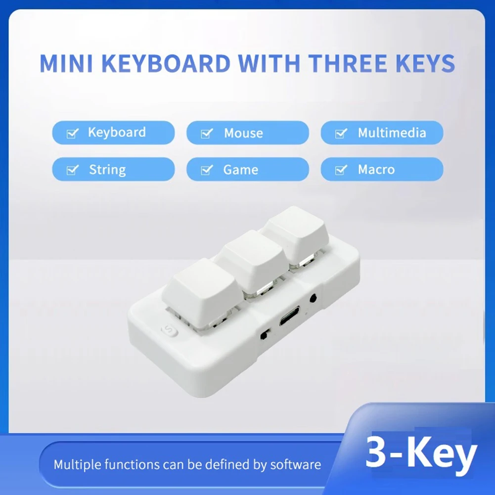 MK321BT 3 키 미니 맞춤형 기계식 키보드, 블루 스위치, USB + BT 듀얼 모드 연결, 게임 멀티미디어용, 흰색