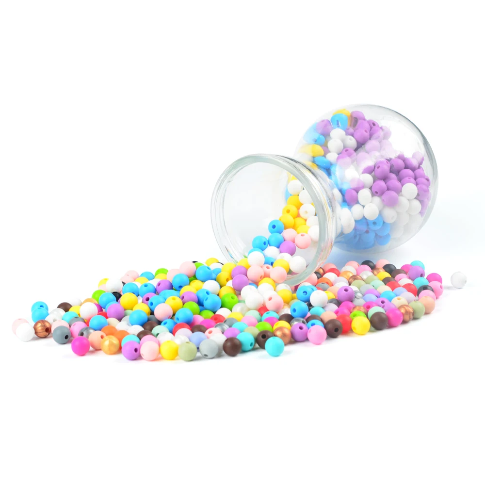LOFCA 50pcs/lot 9mm Silicone beads Loose Teether Beads BPA Free Food Grade Baby Teether Chew DIY Jewelry Necklace Making