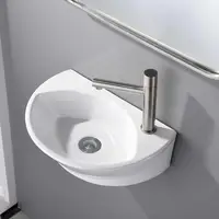 Ceramic Small Wall Mount Bathroom Sink High Gloss Glaze Mini Floating Bath Basin Hung Rv Bathroom Easy Install Length16.5" 2