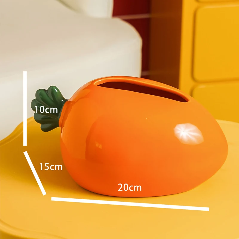 Ceramic Cute Carrot Shape Tissue Box, Creative Light Luxury Simple Napkin Box, Home Living Room Bedroom Desktop Hotel Decor, 1Pc