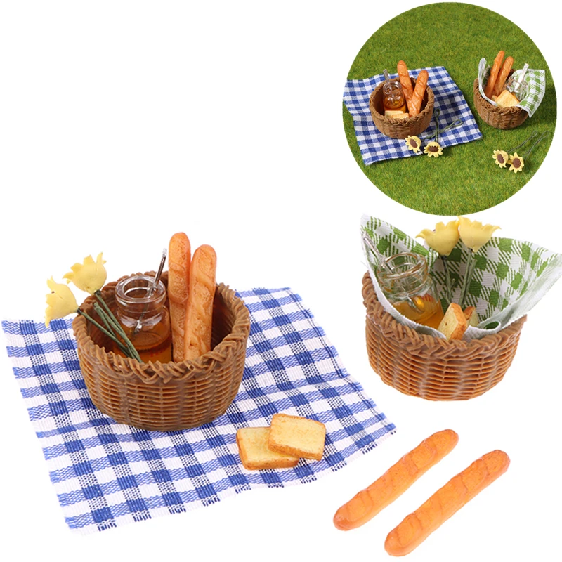 

1Set 1:12 Dollhouse Miniature Honey Bread Basket Fabric Picnic Basket Kitchen Model Decor Toy Doll House Accessories