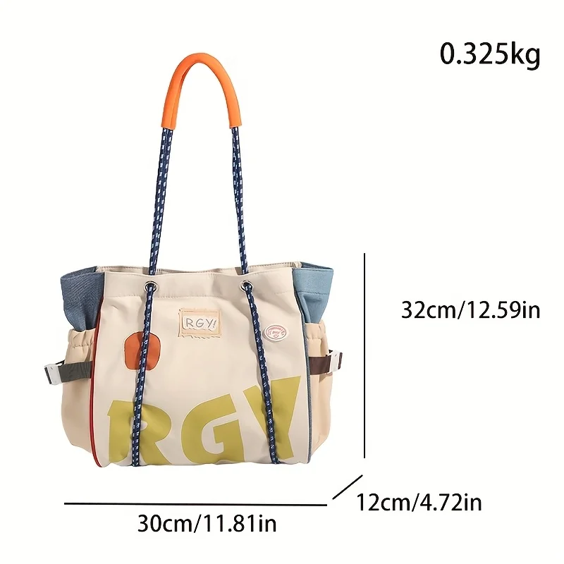 New Women's Dopamine Tote Bags Large Capacity Shoulder Bag Color Matching Casual Drawstring Bag