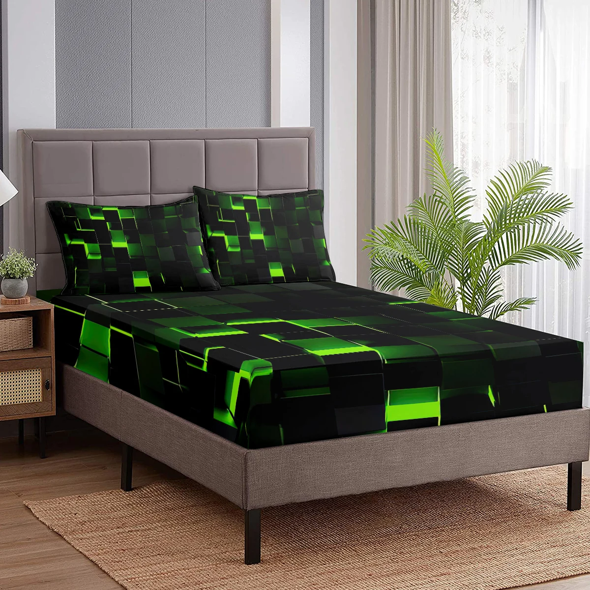 Abstract Geometry Lattice Fitted Sheet Deep Pocket Glowing Light Lightweight Bedding Set 2 Pillowcases 3 Piece 2