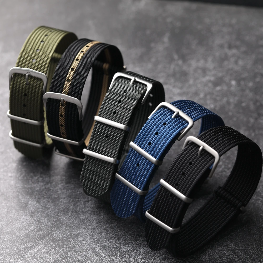 Vintage-Inspired Ultra-Thin Hand-Stitched Nylon Strap - Blue, Green, Grey, Black