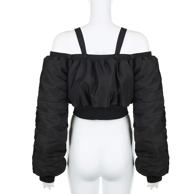 BIIKPIIK Off Shoulder Puffer For Women Streetwear Button Wadded Jacket Casual Autumn Winter Warm Coat Fashion Unique Outfit Sexy