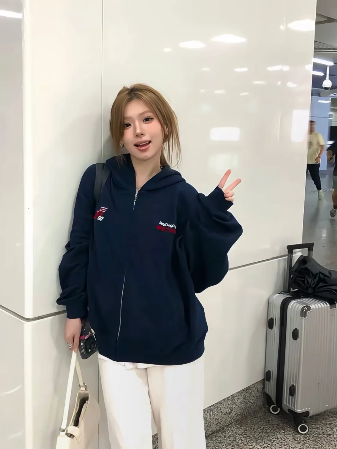 Retro Embroidered Hoodie Women's Loose Fit Spring Autumn Street Sle Spor Oversize Jaet Cotton Long Sve Commute Friendly