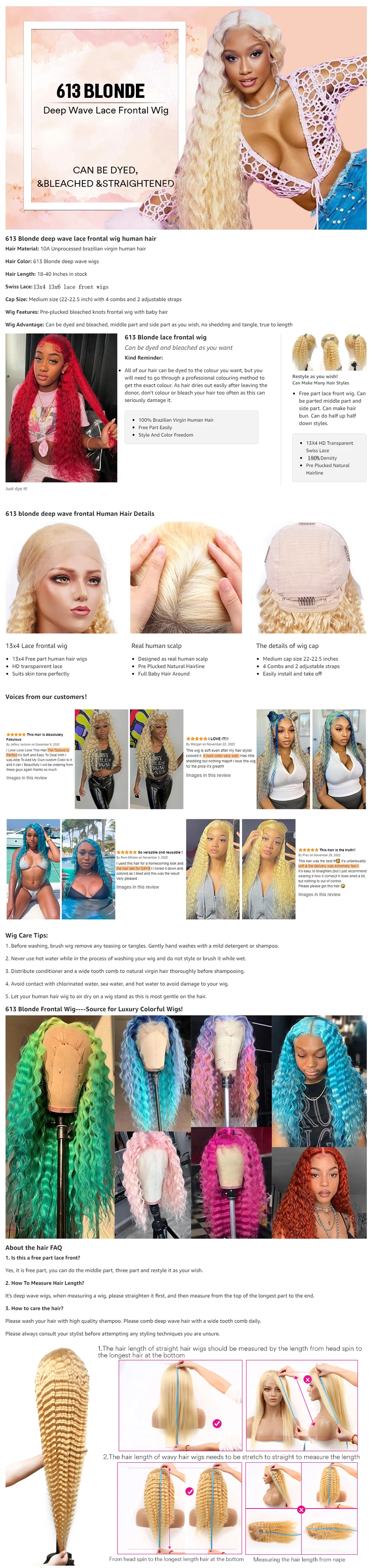 280 Density 613 Deep Wave Lace Frontal Wigs Human Hair 13x4 13x6 Blonde Curly Water Wave Wigs 30 38inches PrePlucked Baby Hair
