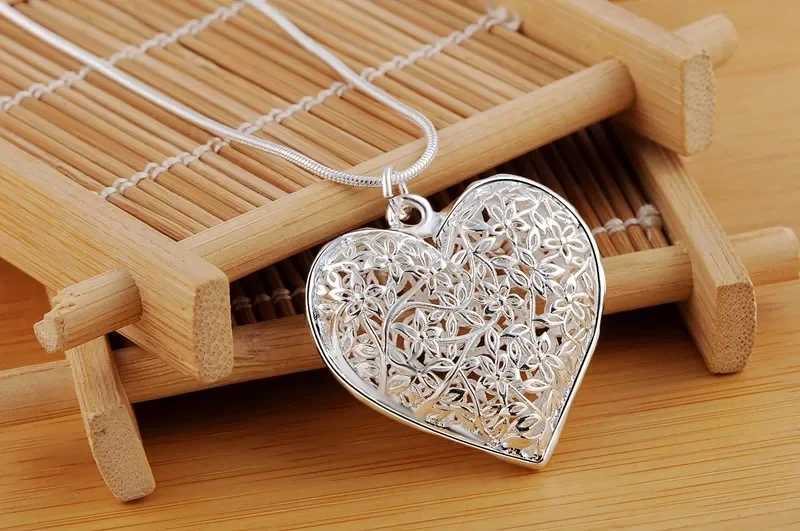 925 Sterling Silver Necklace For Women Heart Leaf pattern Pendant 18-26inch Christmas gifts wedding Jewelry pendant necklace silver necklace silver pendant silver necklace charms
