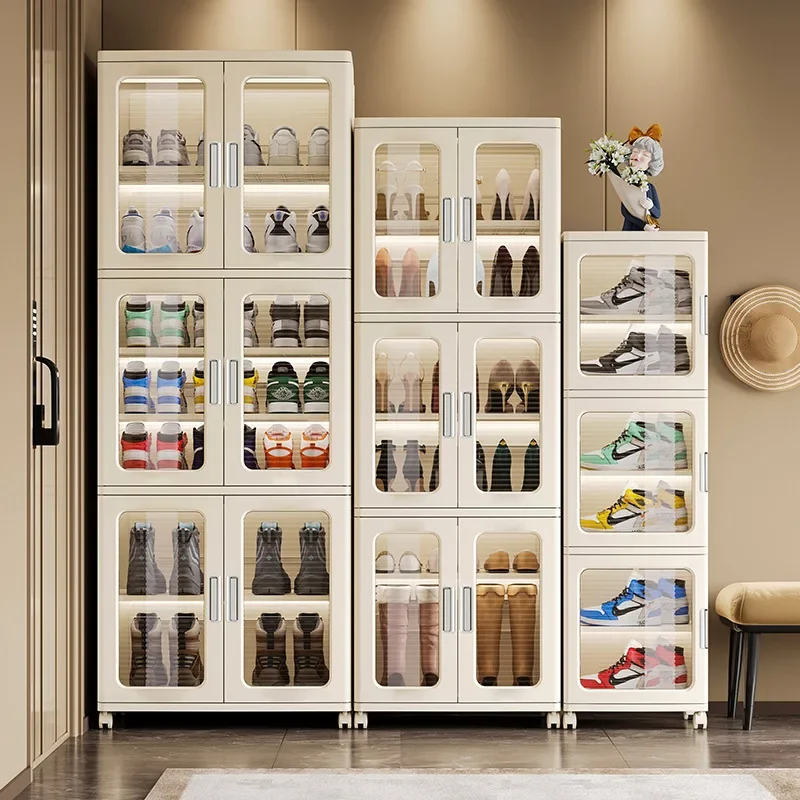 

Прозрачный передвижной шкаф для хранения, стойка для обуви для домашнего использования, Пылезащитная сборка для общежития, пластиковая простая полка для обуви, коробки для хранения