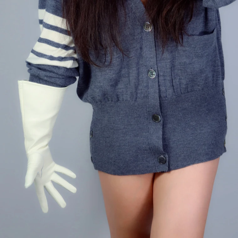 REAL LEATHER TECH LONG GLOVES Unisex Black 38cm Wide Balloon Puff Sleeves Large LLDLLNT