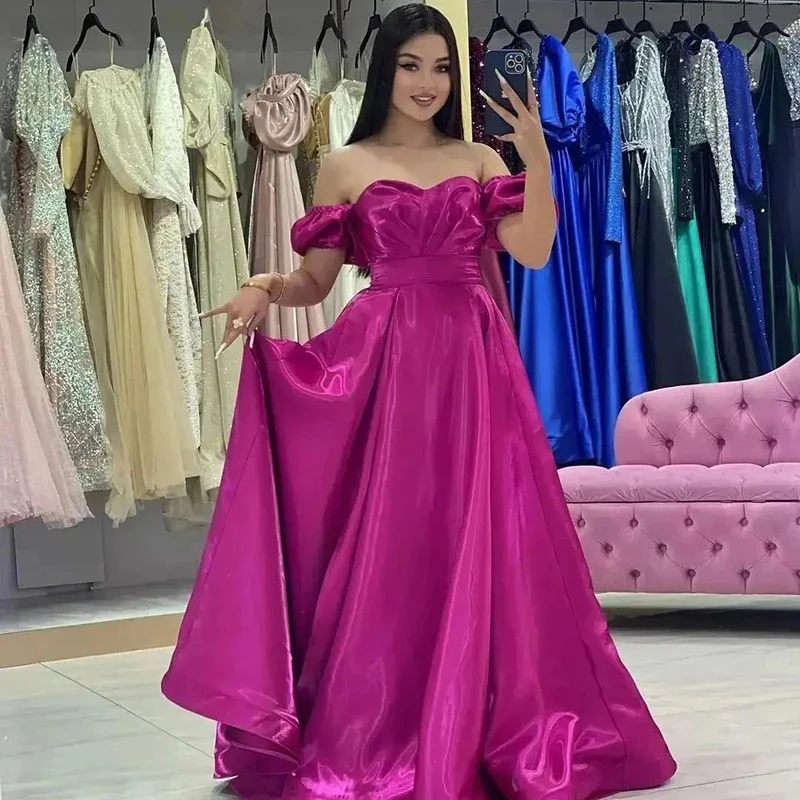 

Hot Pink A-Line Prom Dresses Sweetheart Long Satin Evening Dress Formal Saudi Arabia Cocktail Party Gownsفساتين مناسبة رسمية