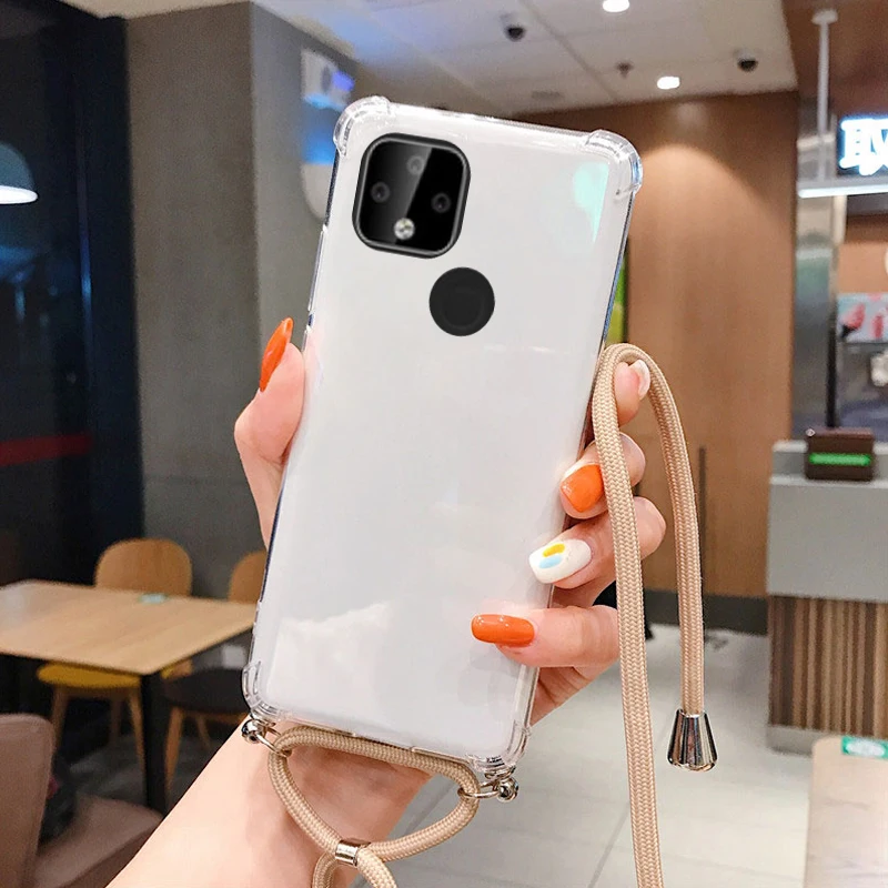 Crossbody Necklace Cord Silicone Phone Case - Transparent Shockproof Cover