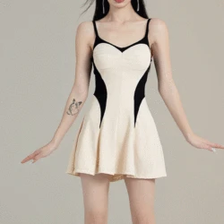 Summer Conjoined Body Sunscreenslimming Contrasting Colors Sexy Sling Fresh Hottie Ins Style Sleeveless Ruffles Casual Swimwears