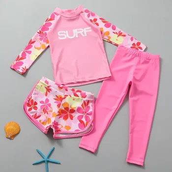 3-piece Kids Swimwear for Girls Boys Swimsuit Kids Swim Suit Sun Proof Long Sleeve Swimming Clothes Quick-dry Bikini Teen