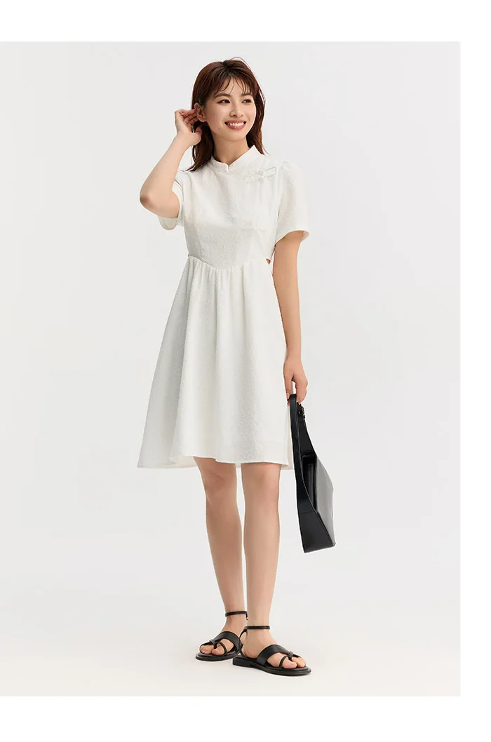 Women Dress Small Stand-Up Collar Buttoned Elegant And Gentle Summer Slightly Sexy Short Skirt New Arrival