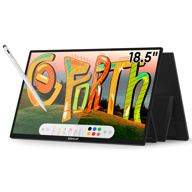 ZEUSLAP 18.5" Anti-glare MPP2.0 Stylus Pen Multi-Touch FHD 100Hz Monitor for Office Design Laptop PC Second Touch Screen