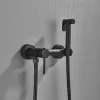 Matte Black Wall-Mounted Brass Bathroom Bidet Faucets High Pressure Sprayer Shower Tap Toilet Washer Hot and Cold Water Mixers 3