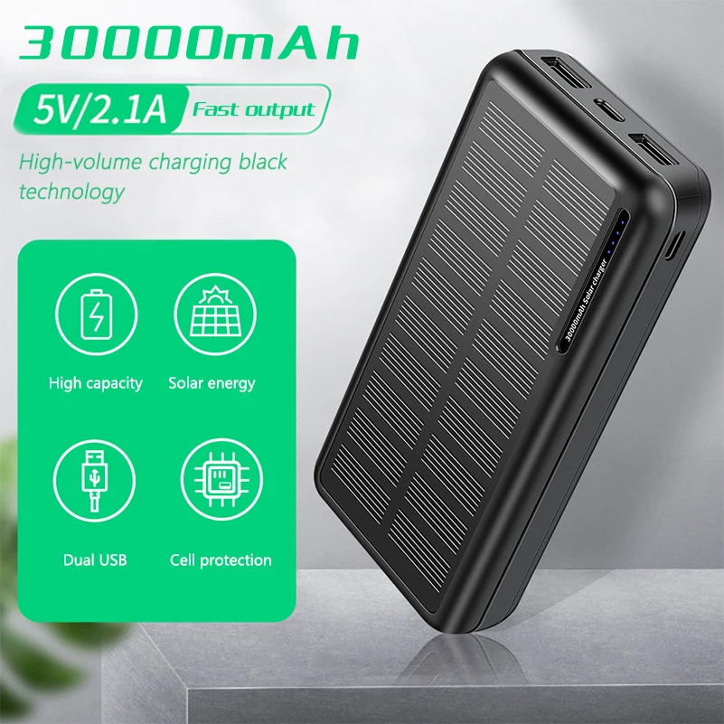 power bank 30000mah 30000mAh Solar Power Bank For Xiaomi Dual USB Portable Charger Powerbank Solar Panel External Battery Camping for iPhone Samsung mini power bank