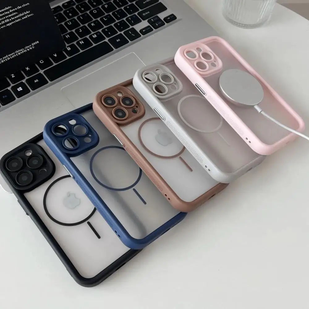 Trendy 2 in 1 Skin Feel Phone Case for iPhone 17air 16 15 14 12 13 Pro Max Plus MagSafe Wireless Charging Shockproof Protection