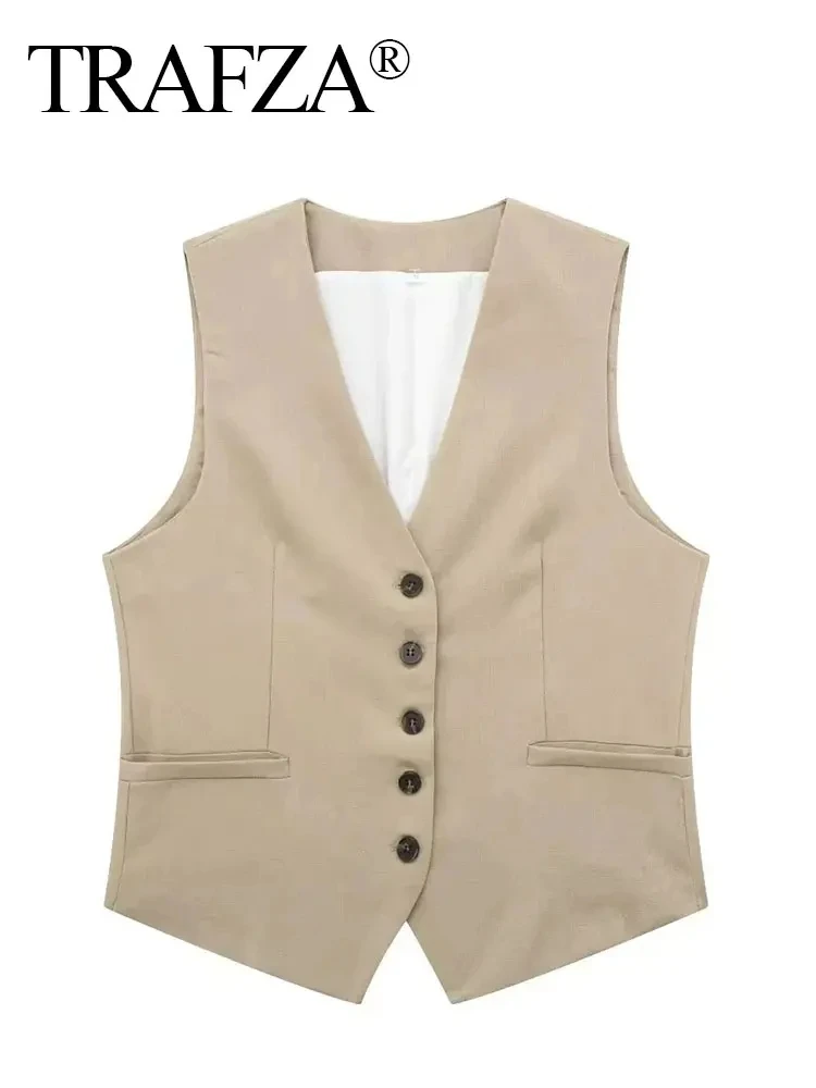 HH Summer Women Elegant Solid Single Breasted V Neck Casual Vest Top Female Fashion Office Lady Chic Outerwear Vest