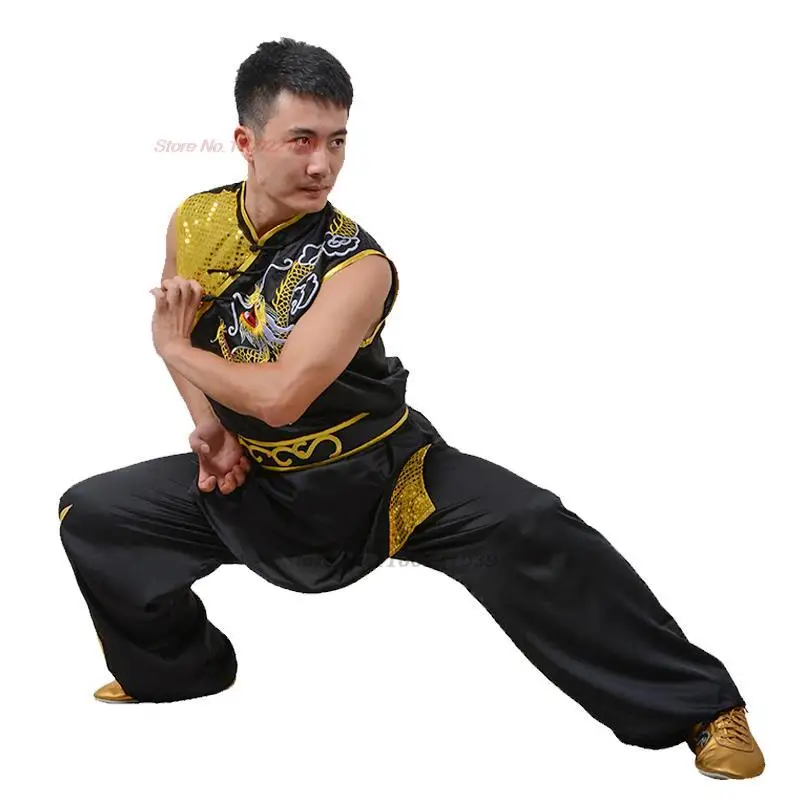 Traditional Chinese Vintage Set National Dragon Embroidery Kung Fu Wushu Set Taiji Uniform Martial Arts Performance Clothes tai chi clothing,chinese traditional costume