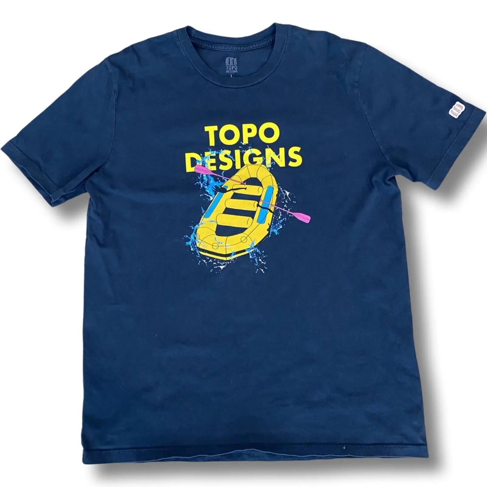 Topo Designs Maglietta Da Uomo L Large Blue White Water Rafting Maniche Lunghe O Corte