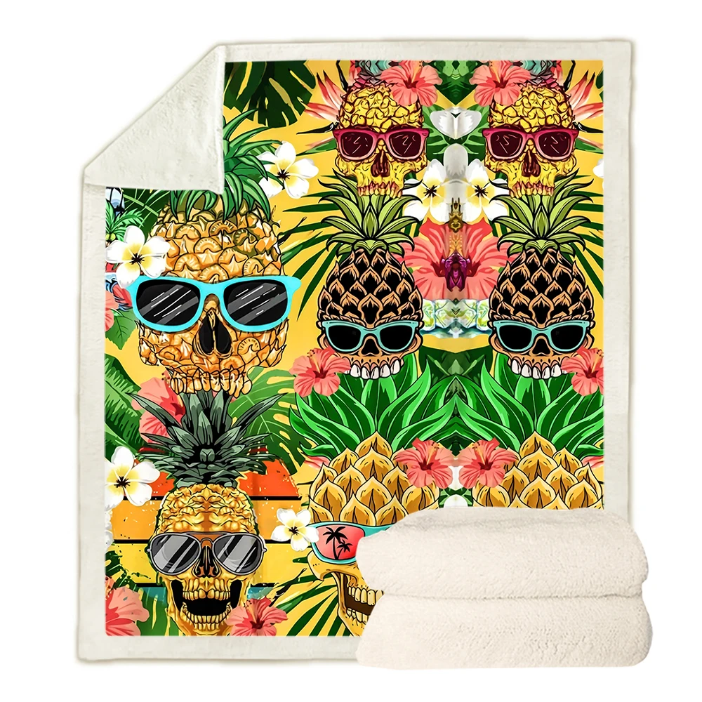 

CLOOCL Fashion Blanket Hawaiian Tropical Fruit Pineapple Skull 3D Printed Throw Blankets Double Layer Nap Quilts Dropshipping