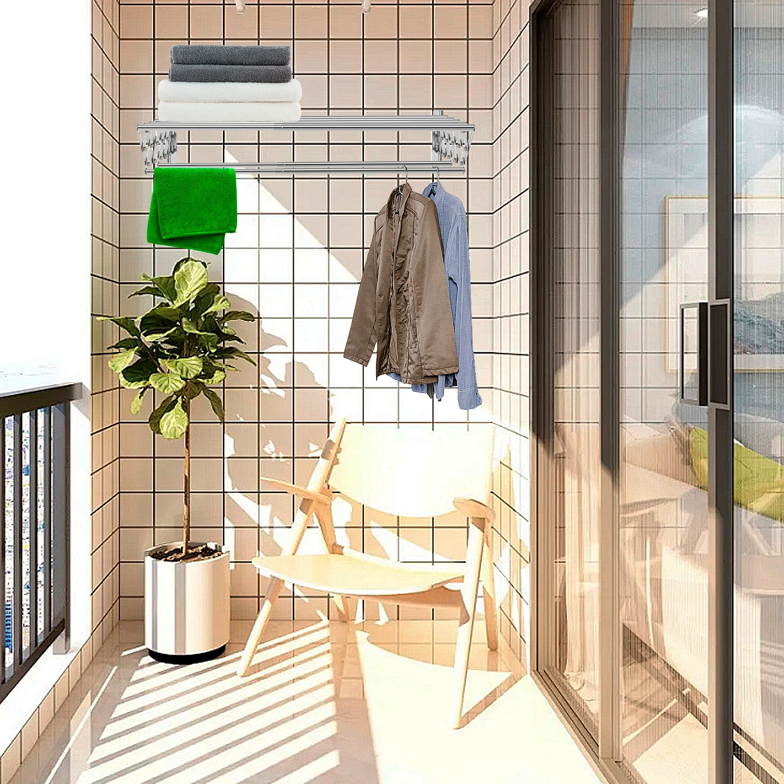 Laundry Drying Rack Collapsible Wall Mounted Clothes Drying Rack Stainless Steel Drying Rack Retractable Towel Drying Rack Space 6