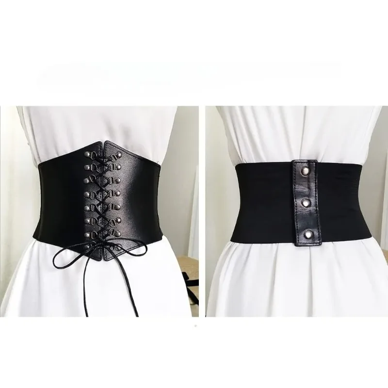 Black Lace-Up Elastic Corset Waist Belt