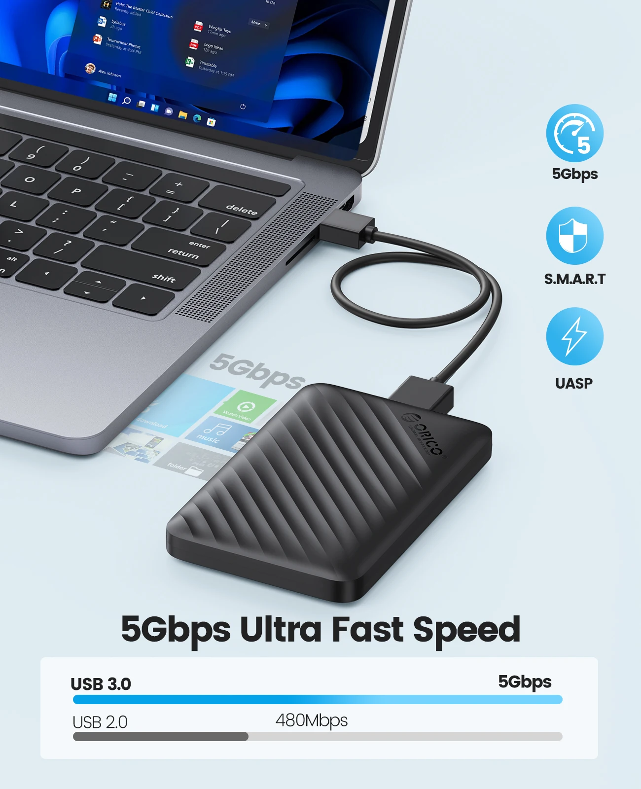 Hard Drive Enclosure ORICO USB3.0 5Gbps 2.5 Inch SATA to Micro B HDD SSD Case Support Auto Sleep for PC Laptop Notebook HDD