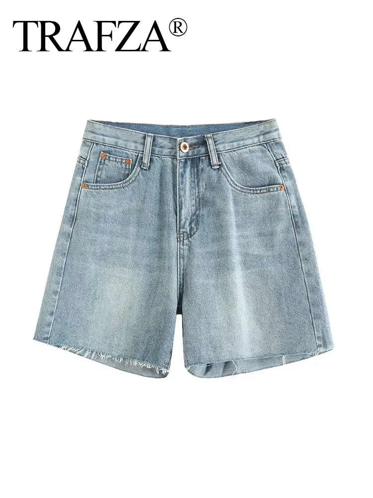 

TRAFZA Summer Shorts Pants Woman 2023 Trendy Gradient Color Rear-Pocket Embroidery Decoration Denim Female New Fashion Shorts