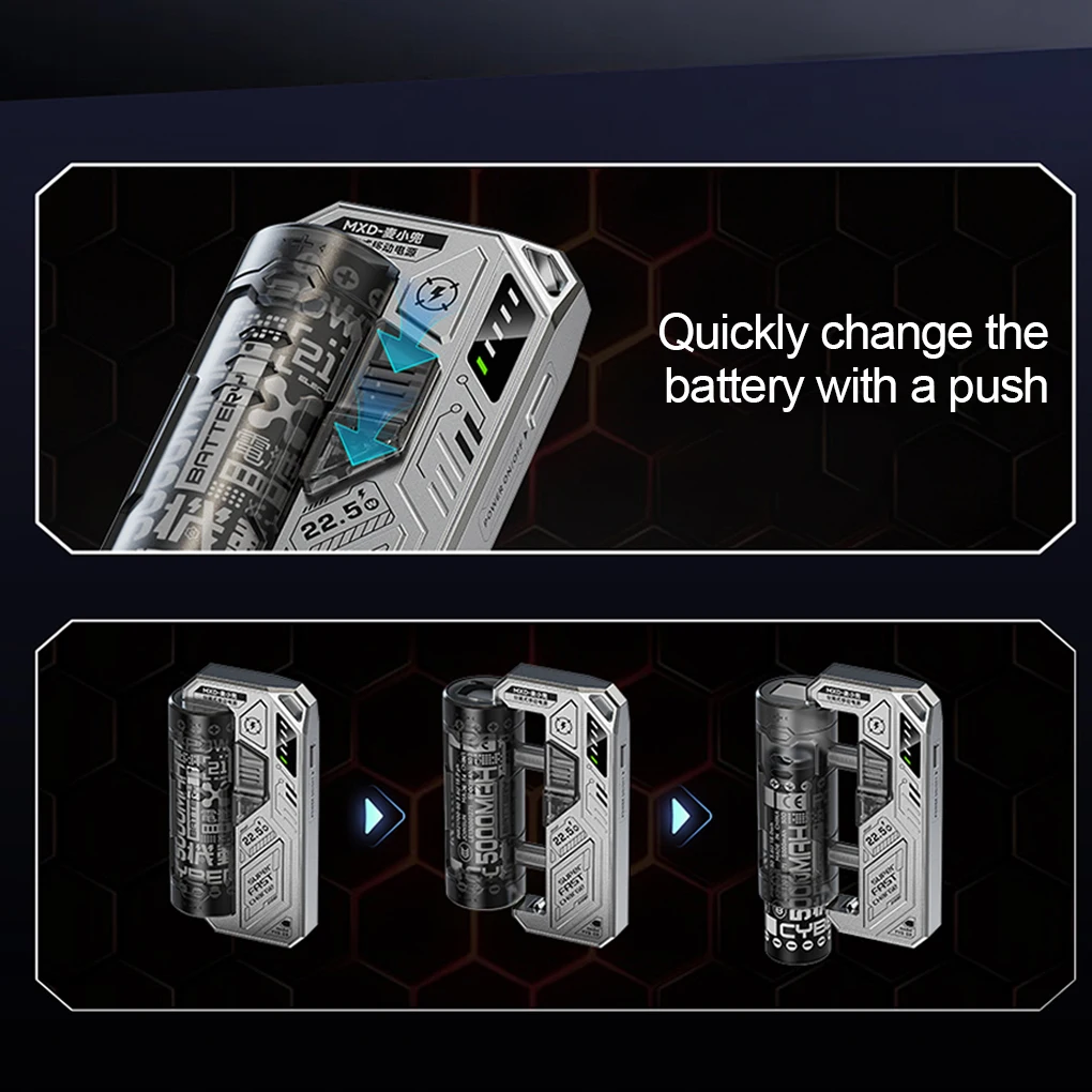 5000mAh 22.5W Fast Charging External Power Bank Battery Cyber​​​​​ Mech Style Portable Dual Port Removable Replaceable Battery 6