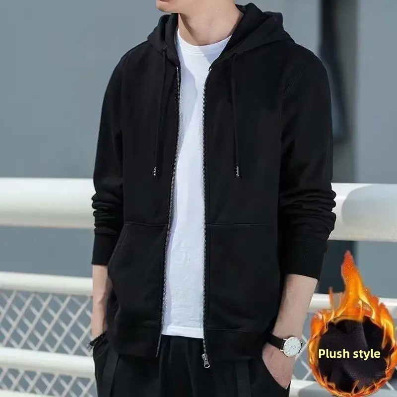 Men's Hoodie Sweatshirt Fleece Lined Sporty Trendy Zipper Cardigan Loose Fit Autumn Winter Casual Outerwear Coat