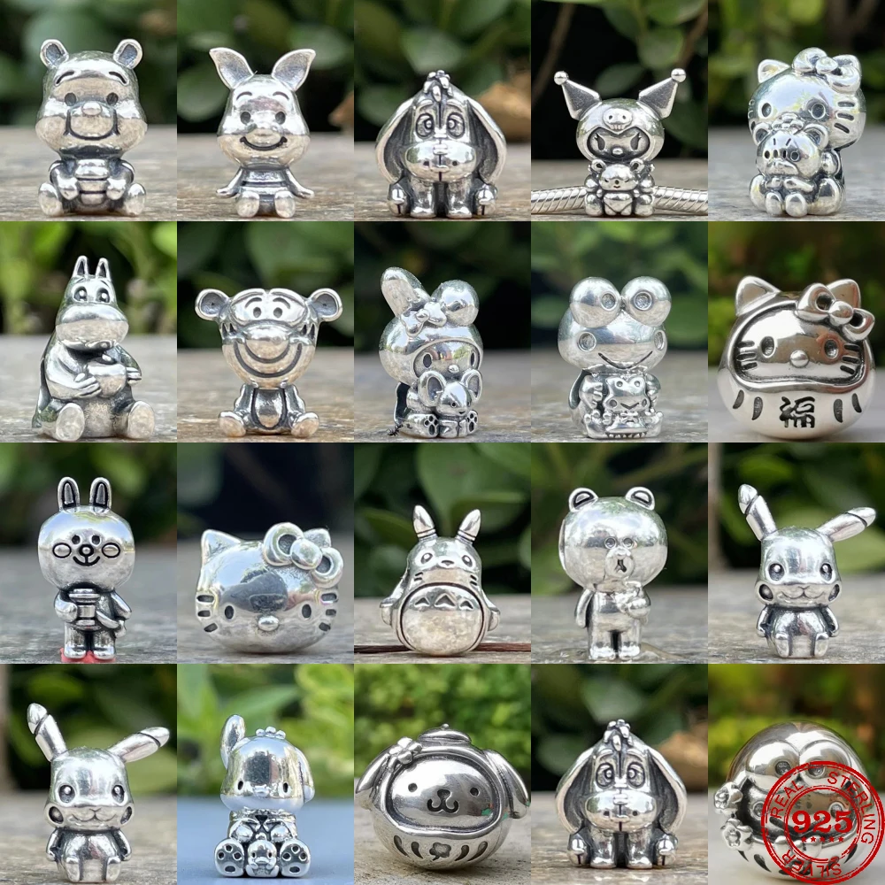 Charm Jewelry Fine 925 Silver Fit Original Pandora Bracelet Disney Winnie Bear Tigger Hello Kitty Charms Bead Necklace Diy Women Jewelry Gift